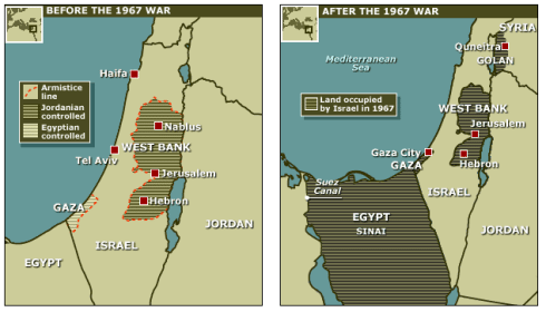 Controllo dei territori "occupati" prima e dopo la Guerra dei 6 Giorni