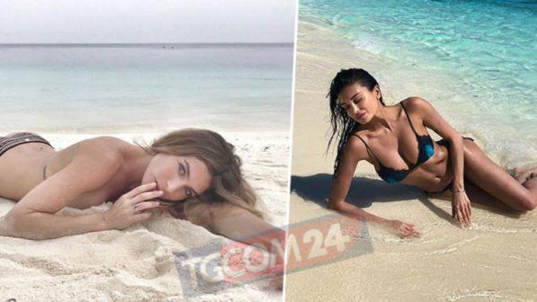 Cristina Buccino ed Eleonora Pedron, curve da single nel resort alle Maldive