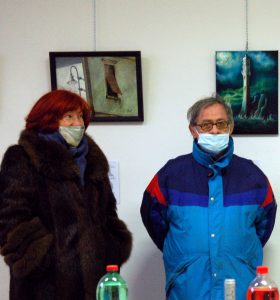 Roza Yurchenko e Claudio Cavalieri all'inaugurazione di Versi in-forma_Galleria Kunst Grenzen-Arte di frontiera_2021