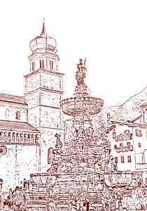 Duomo e fontana del Nettuno di Trento_Ilario Dalvit_per Chiese e castelli del Trentino-Alto Adige_2021_Galleria Kunst Grenzen-Arte di frontiera