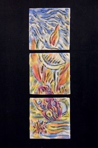 Gentile Polo_NUVOLE_composizione di tre piastrelle da 10x10 cm_per mostra NUVOLE_galleria Visionialtre di Alfonsina de stefani_2021