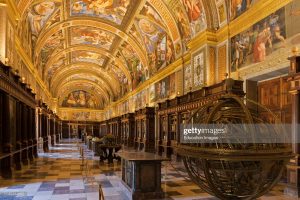 San Lorenzo de El Escorial, Madrid Province, Spain. The Real Biblioteca, or Royal Library, in the monastery of El Escorial. The library was founded by Felipe II. The monastery and its historic surroundings are a UNESCO World Heritage Site. (Photo by: Education Images/Universal Images Group via Getty Images)