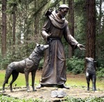 Statue of St. Francis of Assisi in the Grotto park, Portland Oregon.