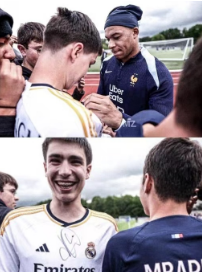 I tifosi del Real Madrid ricevono l’autografo di Mbappe