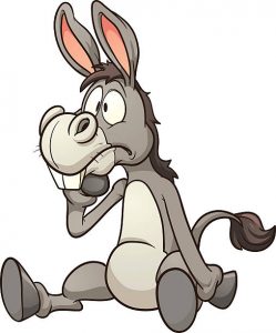 Confused cartoon donkey. Vector clip art illustration with simple gradients. All in a single layer.