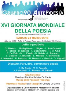 Locandina: Giornata mondiale della poesia a Padova con interventi musicali dal "VIAGGIO" di Oliviero De Zordo