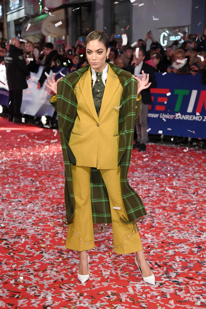 SANREMO, ITALY - FEBRUARY 03: Elodie Di Patrizi aka Elodie attends the opening red carpet at the 70° Festival di Sanremo (Sanremo Music Festival) at Teatro Ariston on February 03, 2020 in Sanremo, Italy. (Photo by Daniele Venturelli/Getty Images)