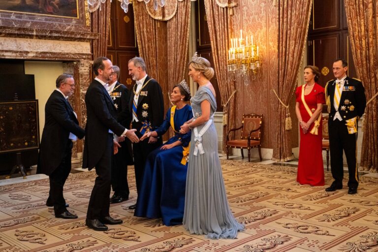 Royals of The Netherlands and of Spain at the state banquet at the Royal Palace in Amsterdam on the first day of the two day state visit of the Spanish Royals to the Netherlands. Pictured: King Willem-Alexander,Queen Maxima,King Felipe VI,Queen Letizia Ref: SPL10820024 170424 NON-EXCLUSIVE Picture by: SplashNews.com Splash News and Pictures **USE CHILD PIXELATED IMAGES OR FOOTAGE IF YOUR TERRITORY REQUIRES IT** USA: 310-525-5808 UK: 020 8126 1009 eamteam@shutterstock.com World Rights, No Netherlands Rights