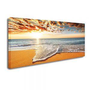 Brilliant Ocean Beach Sunrise Seascape Canvas Print Modern Home Decor Wall Art-01