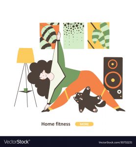 Fitness girl training vector illustration flat design. Home quarantine. Healthy active lifestyle. Fitness workout flat vector character illustration.