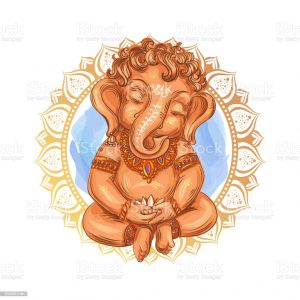 Cute toddler Lord Ganesha holds a lotus - isolated vector illustration. Indian Festival of Ganesh Chaturthi. Ganesha -Ganapati.