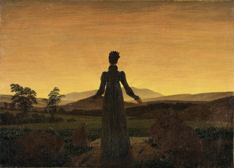 Caspar-David-Friedrich-Donna-al-tramonto-del-sole-1818-Public-Domain-via-Wikipedia-Commons-1