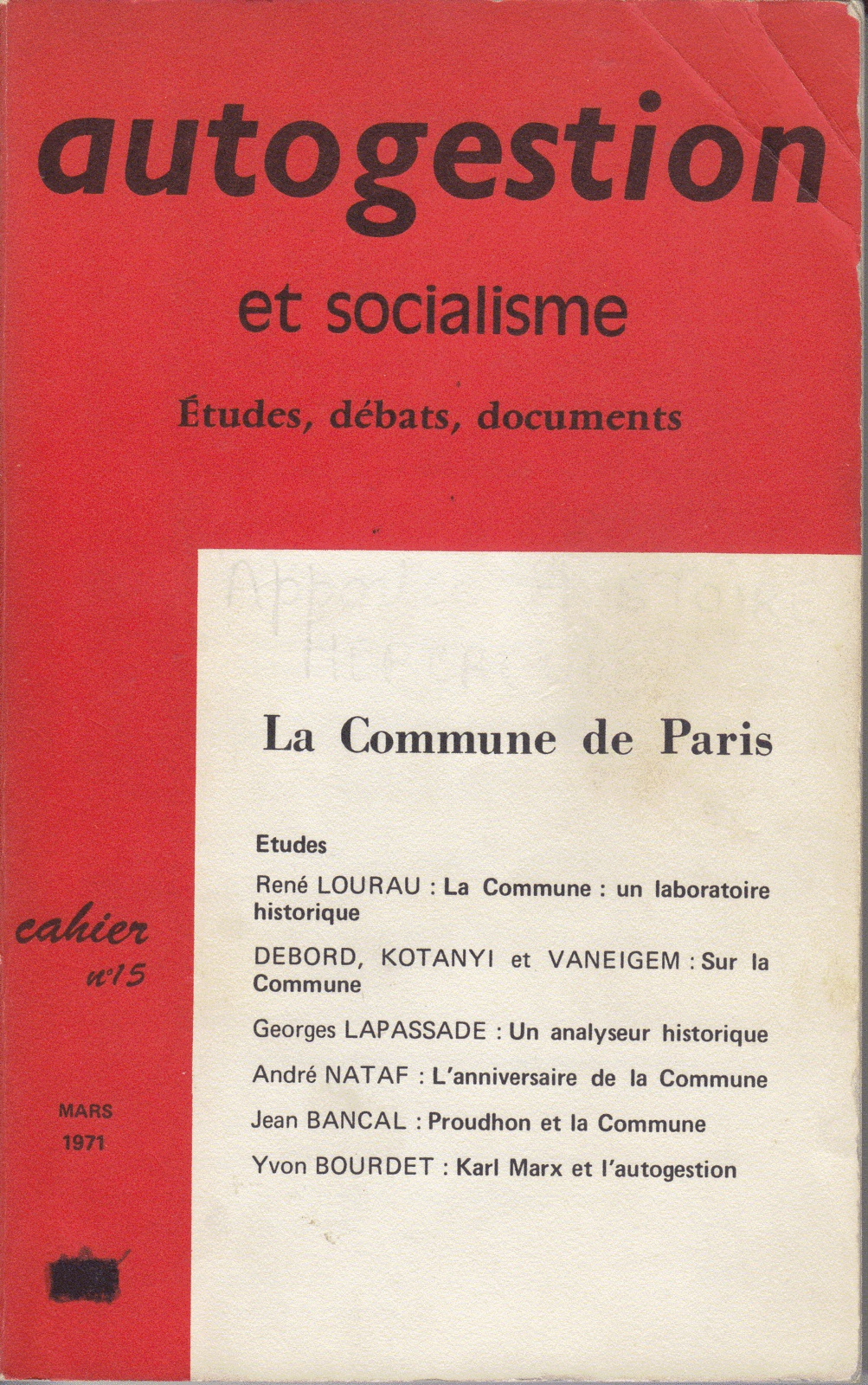 N° 15 della rivista Autogestion et Socialisme, marzo 1971