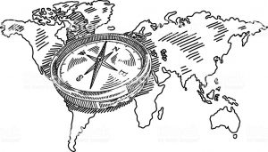 Compass with World map Drawing