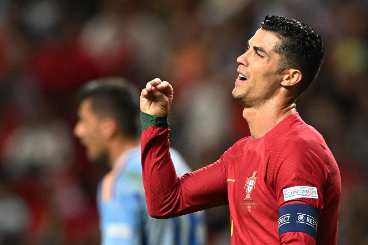 (FILES) In this file photo taken on September 27, 2022, Portugal's forward Cristiano Ronaldo gestures during the UEFA Nations League, league A, group 2 football match between Portugal and Spain, at the Municipal Stadium in Braga. (Photo by PATRICIA DE MELO MOREIRA / AFP)