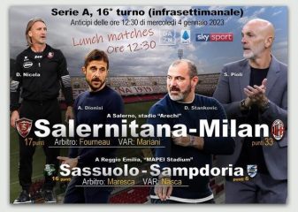 Serie A: Salernitana-Milan 0-2 e Sassuolo-Samp 0-1 - Le dirette