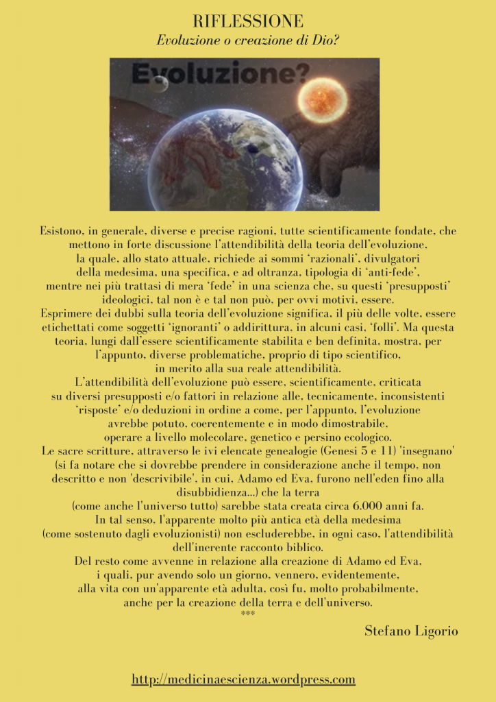 Riflessione di Stefano Ligorio —  Evoluzione o creazione di Dio?