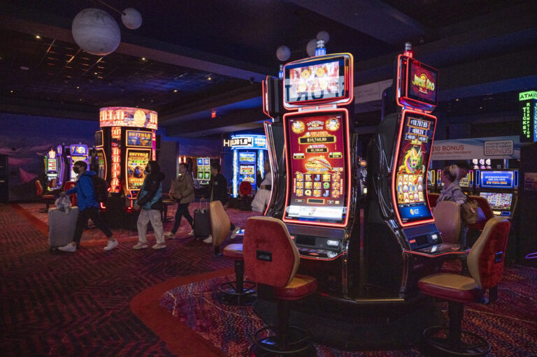 People walk inside Mohegan Casino on Sunday, Jan. 29, 2023. (Daniel Clark/The Nevada Independent)
