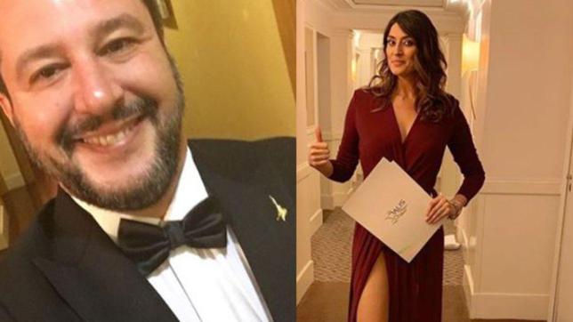 Matteo Salvini e Elisa Isoardi seduti allo stesso tavolo al Galà di Alis