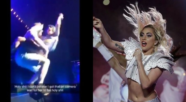Lady Gaga cade dal palco, il fan non riesce a reggerla e precipitano insieme