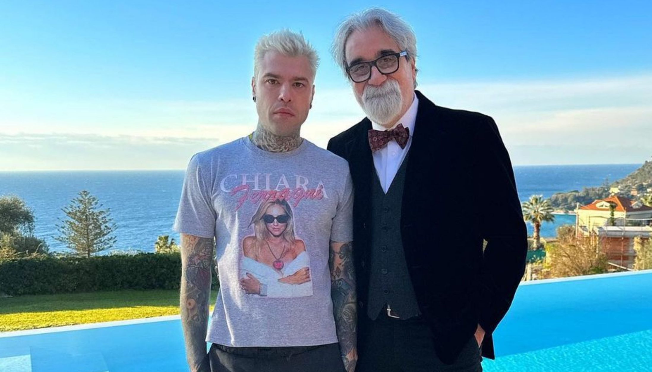 Fedez, brindisi e risate con Vessicchio durante Sanremo: «Qui si sboccia col maestro»