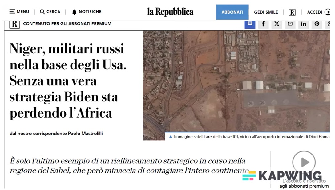 NIGER: SOLDATI RUSSI ENTRANO NELLA BASE USA DI AGADEZ